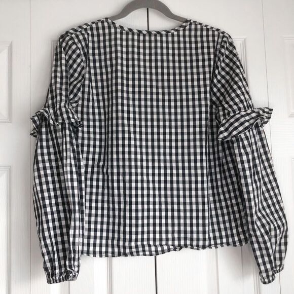 Spendid | Gingham Blouson Sleeve Blouse Navy - Picture 3 of 6